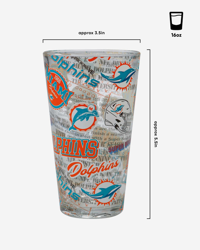 Miami Dolphins Historic Print Pint Glass FOCO - FOCO.com