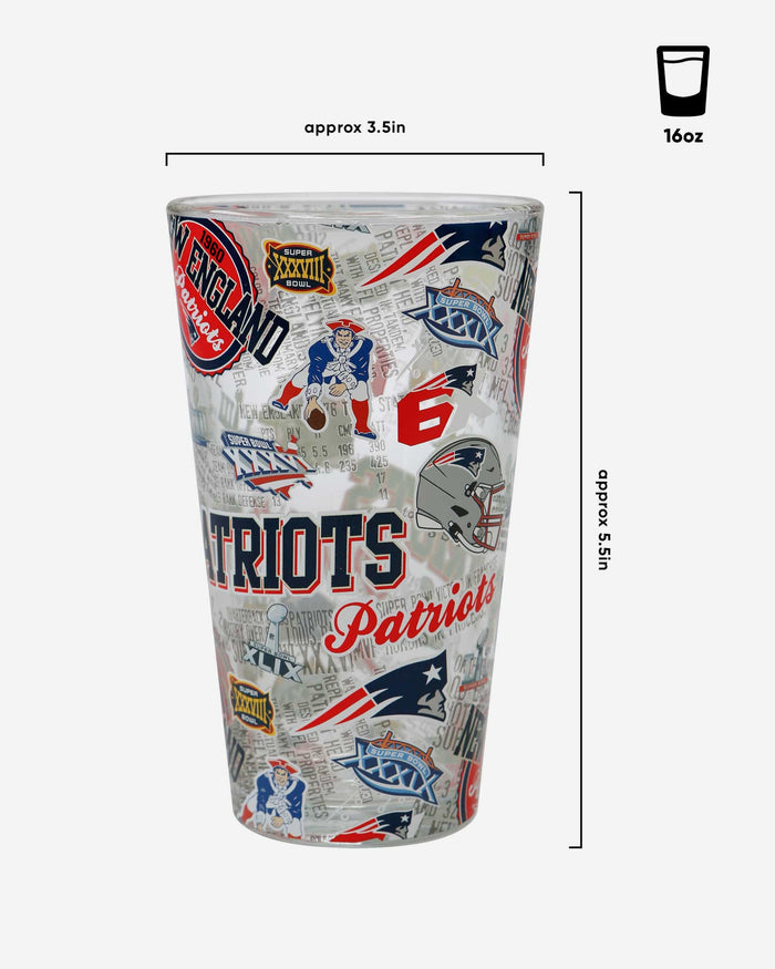 New England Patriots Historic Print Pint Glass FOCO - FOCO.com