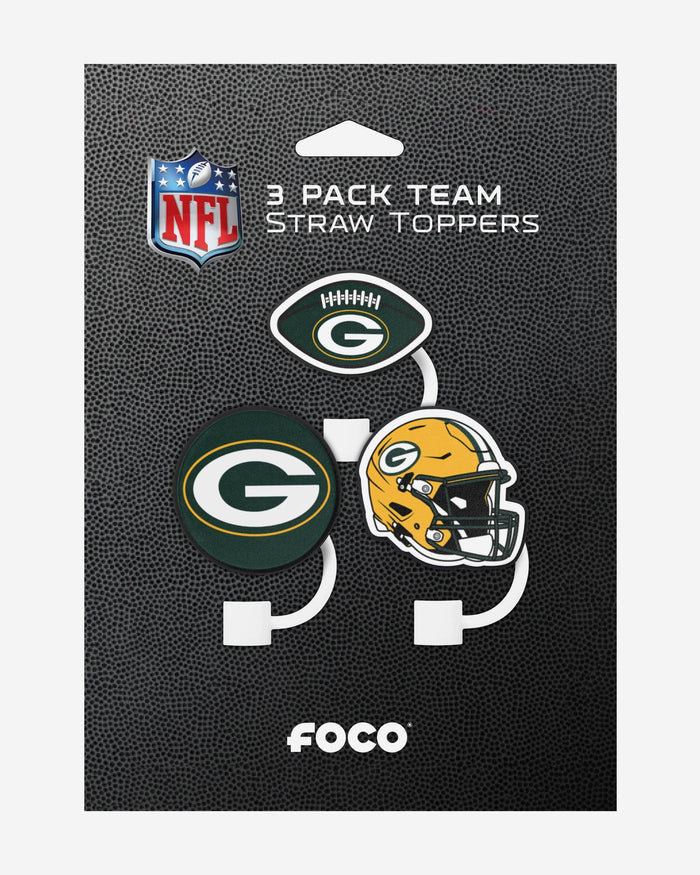 Green Bay Packers 3 Pack Primary Logo Straw Toppers FOCO - FOCO.com