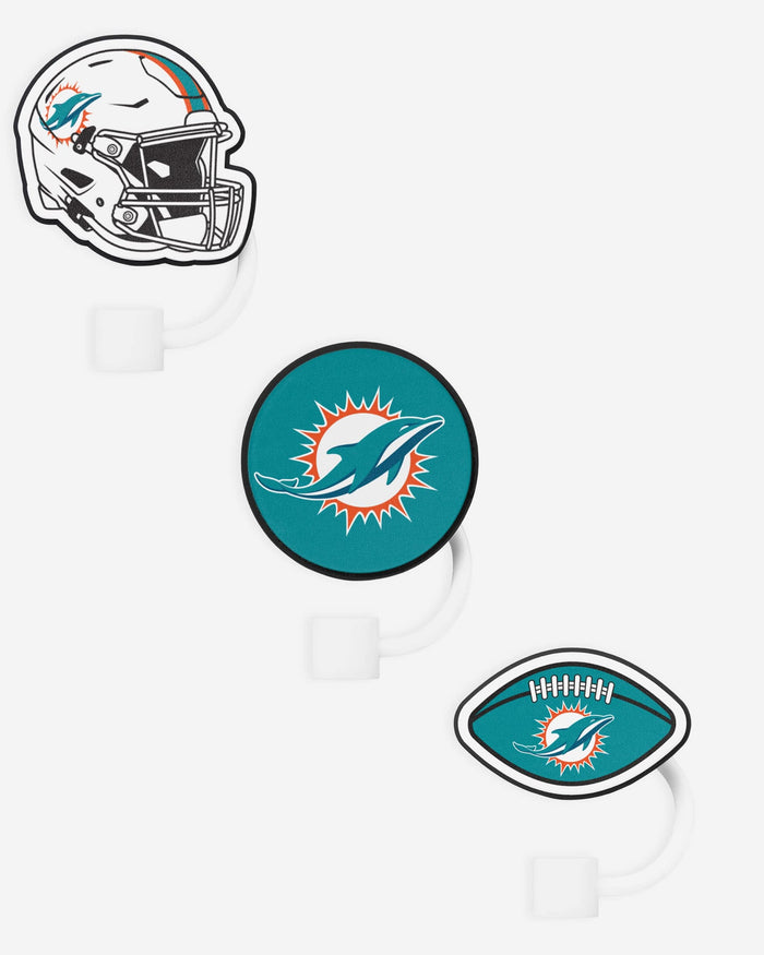 Miami Dolphins 3 Pack Primary Logo Straw Toppers FOCO - FOCO.com