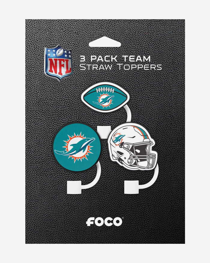 Miami Dolphins 3 Pack Primary Logo Straw Toppers FOCO - FOCO.com