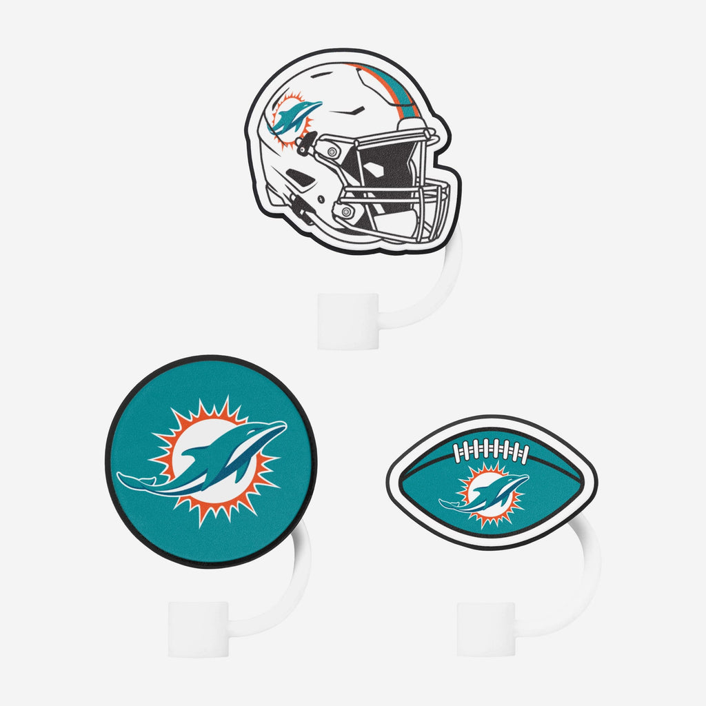 Miami Dolphins 3 Pack Primary Logo Straw Toppers FOCO - FOCO.com