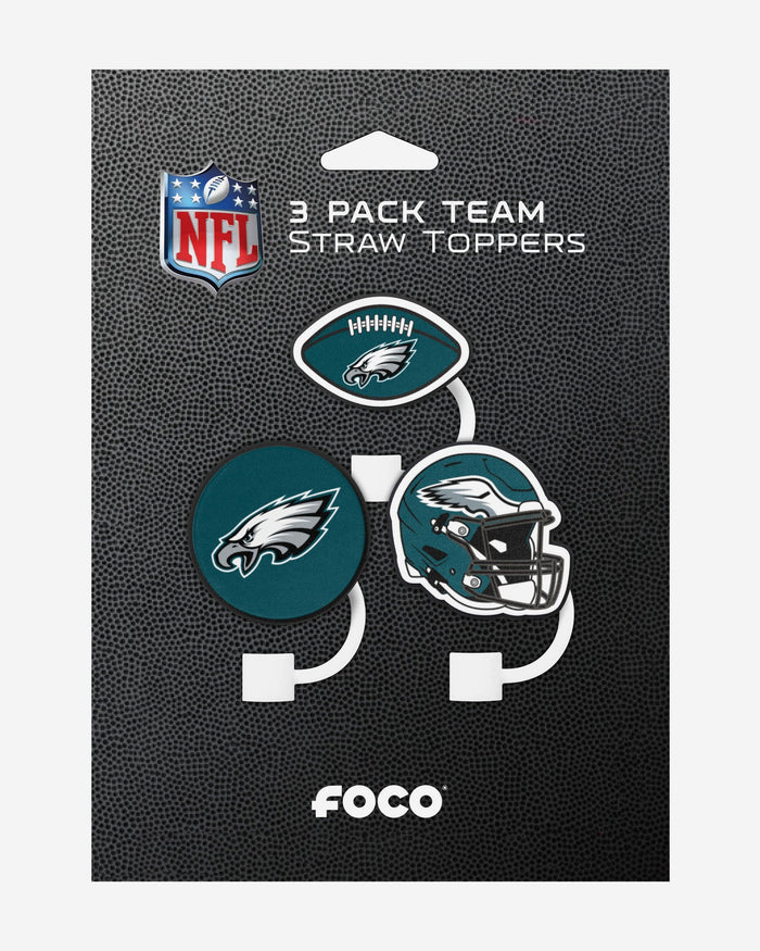 Philadelphia Eagles 3 Pack Primary Logo Straw Toppers FOCO - FOCO.com