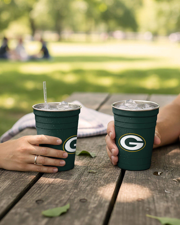 Green Bay Packers 2 Pack Reusable Stainless Steel 16 oz Tumbler Cup FOCO - FOCO.com
