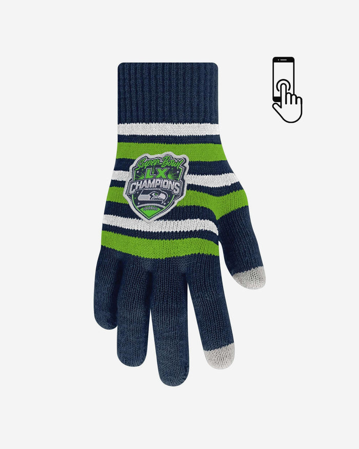 Seattle Seahawks Super Bowl LX Champions Acrylic Stripe Knit Gloves FOCO - FOCO.com