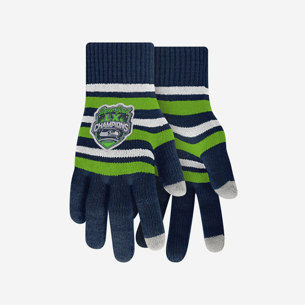 Seattle Seahawks Super Bowl LX Champions Acrylic Stripe Knit Gloves FOCO - FOCO.com