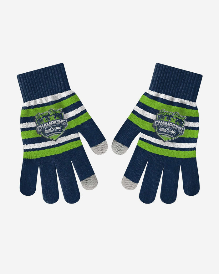 Seattle Seahawks Super Bowl LX Champions Acrylic Stripe Knit Gloves FOCO - FOCO.com