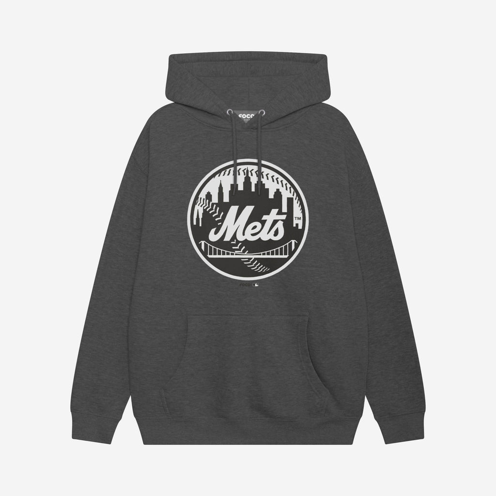 New York Mets Black & White Primary Logo Hoodie FOCO S - FOCO.com
