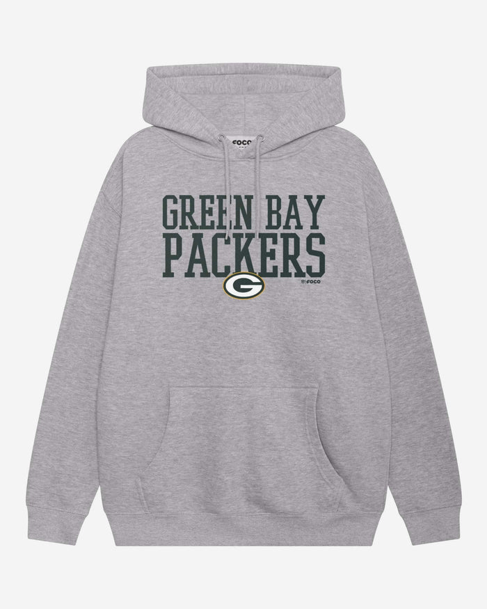 Green Bay Packers Bold Wordmark Hoodie FOCO Athletic Heather S - FOCO.com