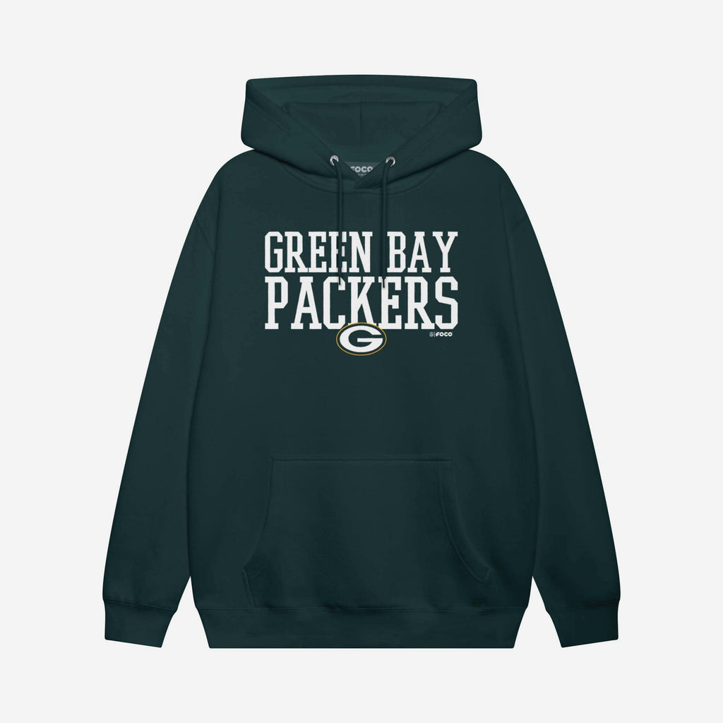 Green Bay Packers Bold Wordmark Hoodie FOCO Athletic Heather S - FOCO.com