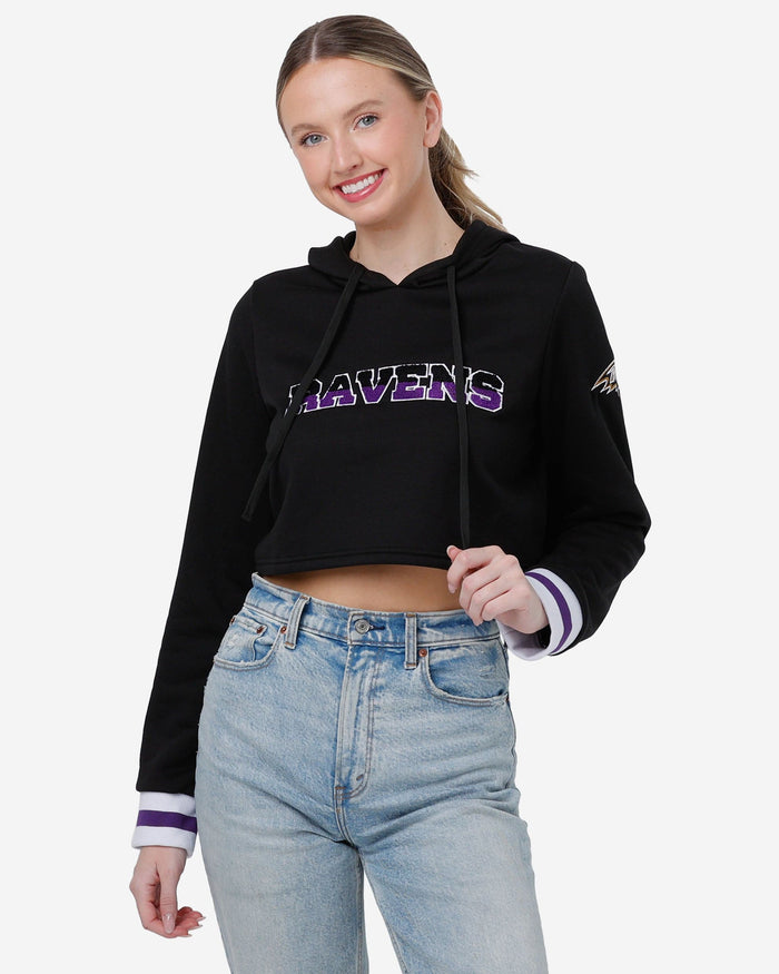 Baltimore Ravens Womens Cropped Chenille Hoodie FOCO S - FOCO.com