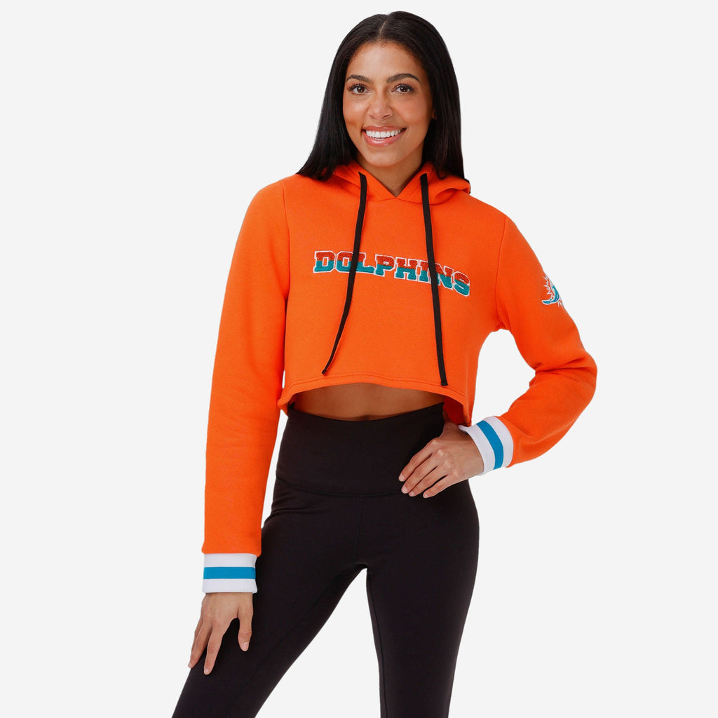 Miami Dolphins Womens Cropped Chenille Hoodie FOCO S - FOCO.com
