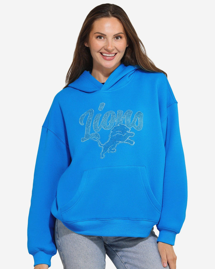 Detroit Lions Womens Rhinestone Logo Oversized Hoodie FOCO S - FOCO.com