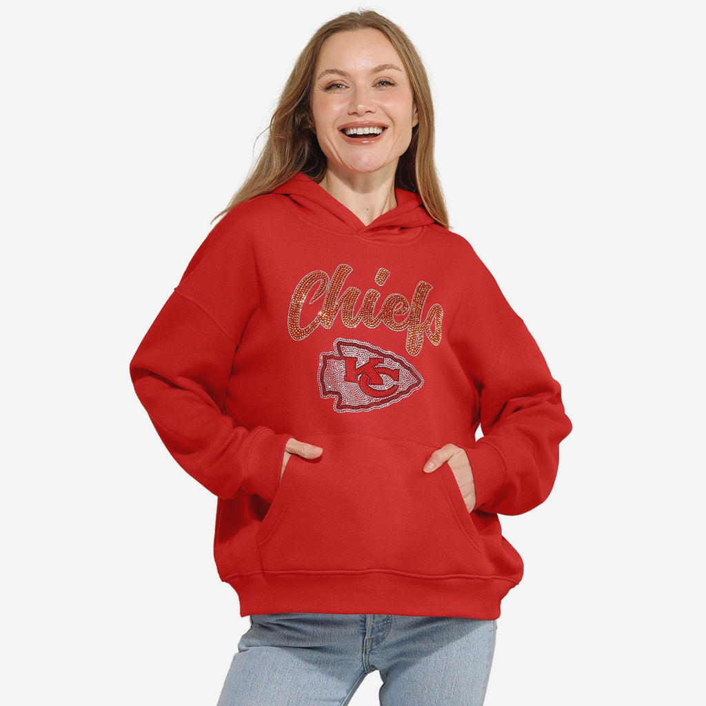 Kansas City Chiefs Womens Rhinestone Logo Oversized Hoodie FOCO S - FOCO.com