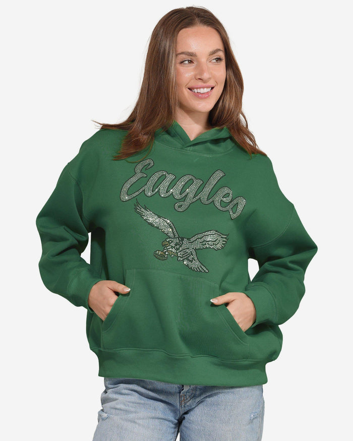 Philadelphia Eagles Womens Kelly Green Rhinestone Logo Oversized Hoodie FOCO S - FOCO.com