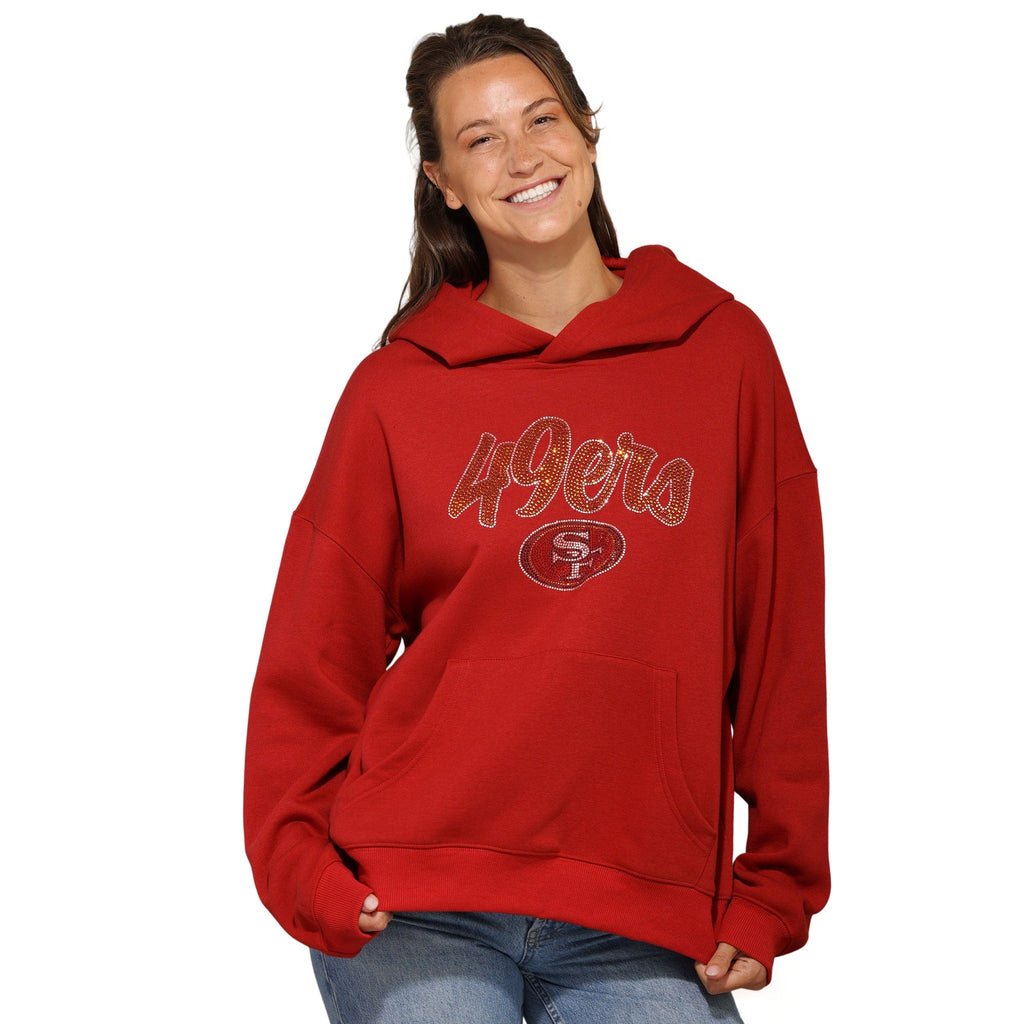 San Francisco 49ers Womens Rhinestone Logo Oversized Hoodie