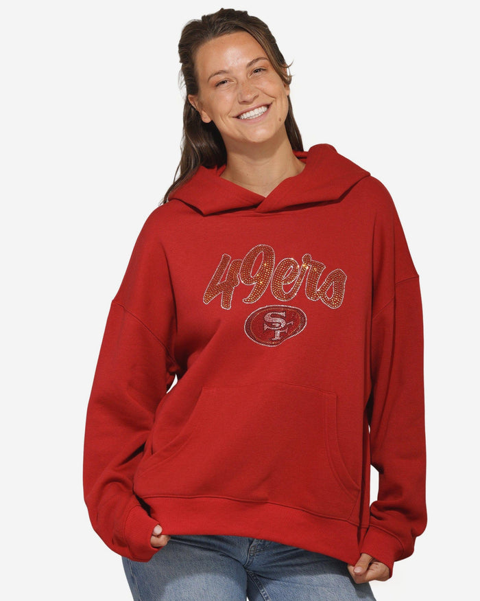 San Francisco 49ers Womens Rhinestone Logo Oversized Hoodie