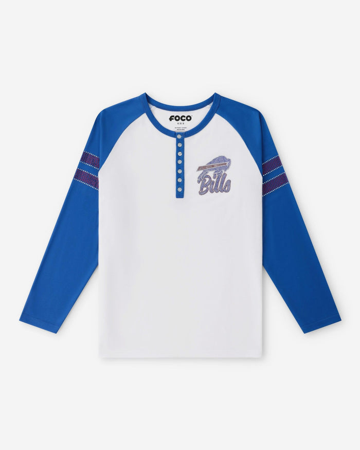 Buffalo Bills Rhinestone Long Sleeve Henley FOCO S - FOCO.com