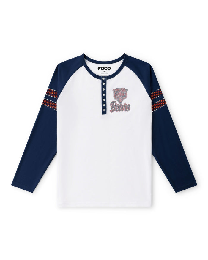 Chicago Bears Rhinestone Long Sleeve Henley FOCO S - FOCO.com