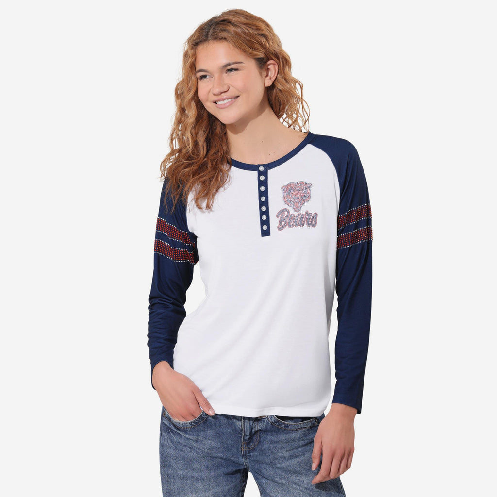 Chicago Bears Rhinestone Long Sleeve Henley FOCO S - FOCO.com