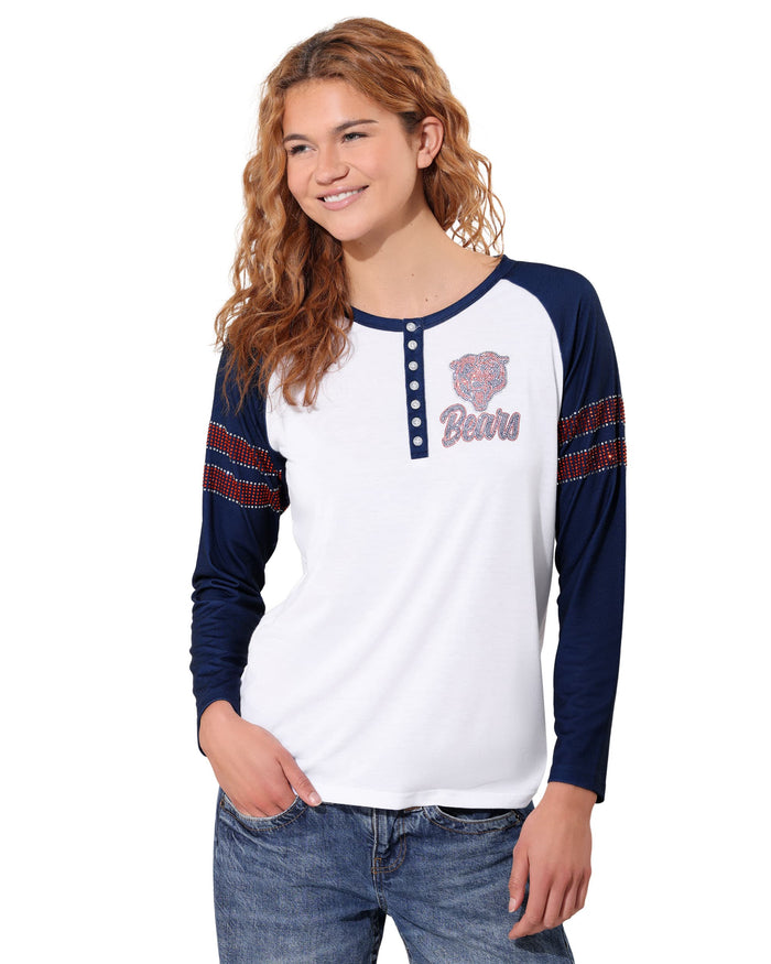 Chicago Bears Rhinestone Long Sleeve Henley FOCO S - FOCO.com