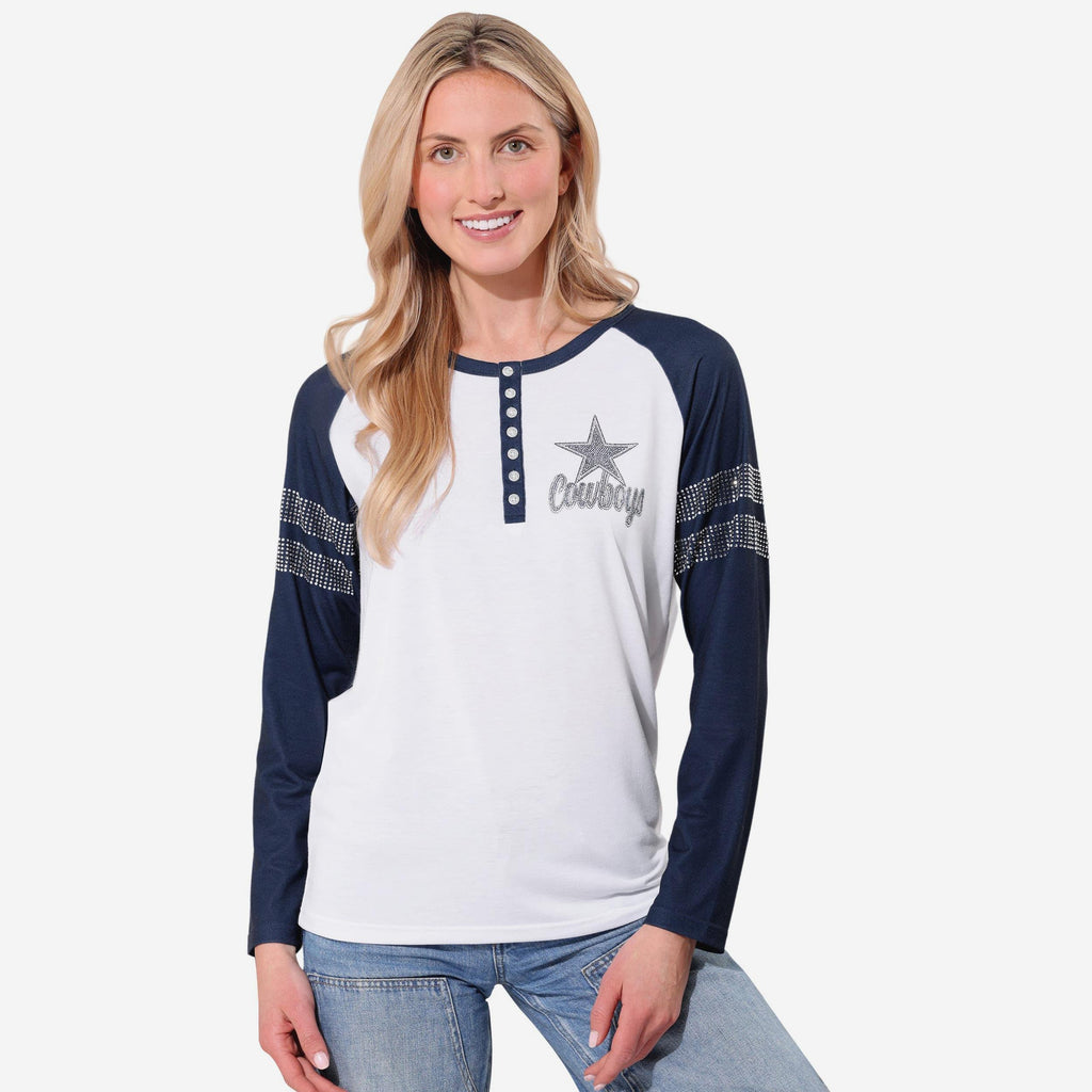 Dallas Cowboys Rhinestone Long Sleeve Henley FOCO S - FOCO.com