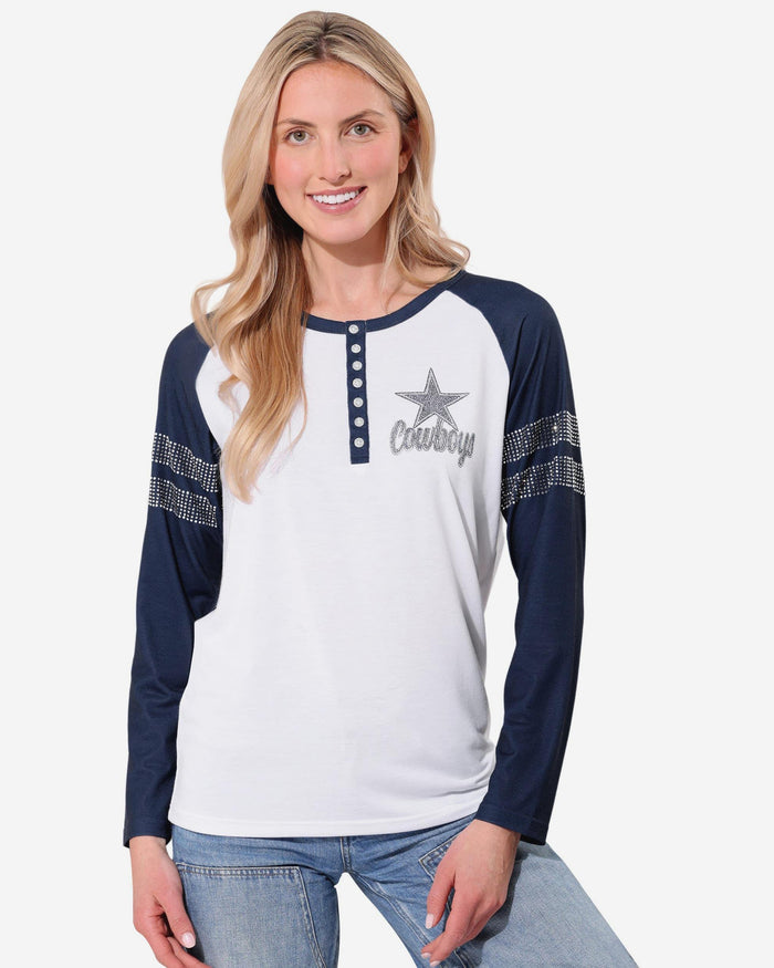 Dallas Cowboys Rhinestone Long Sleeve Henley FOCO S - FOCO.com