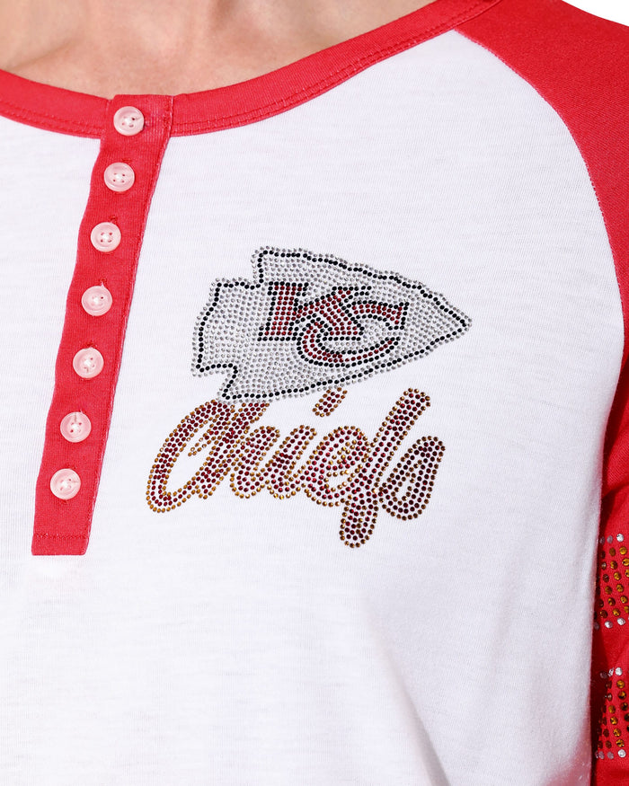 Kansas City Chiefs Rhinestone Long Sleeve Henley FOCO S - FOCO.com
