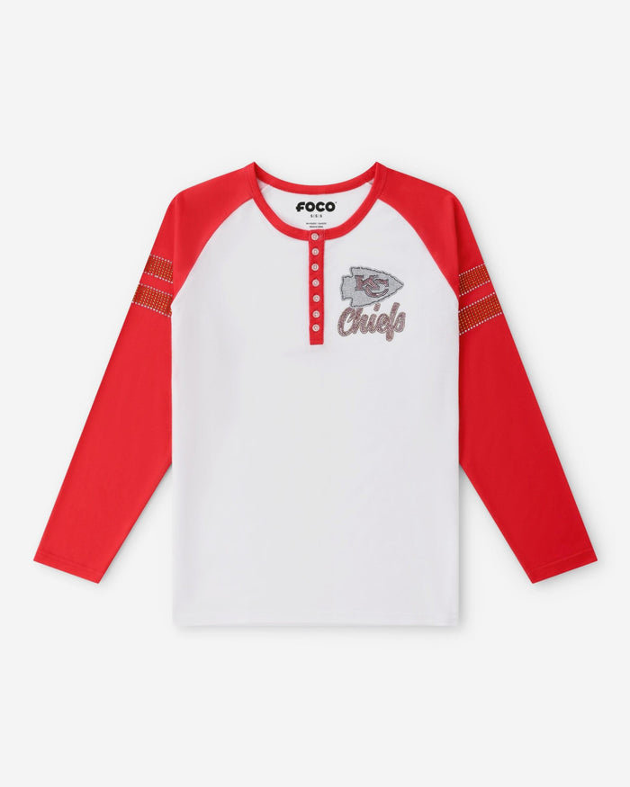 Kansas City Chiefs Rhinestone Long Sleeve Henley FOCO S - FOCO.com
