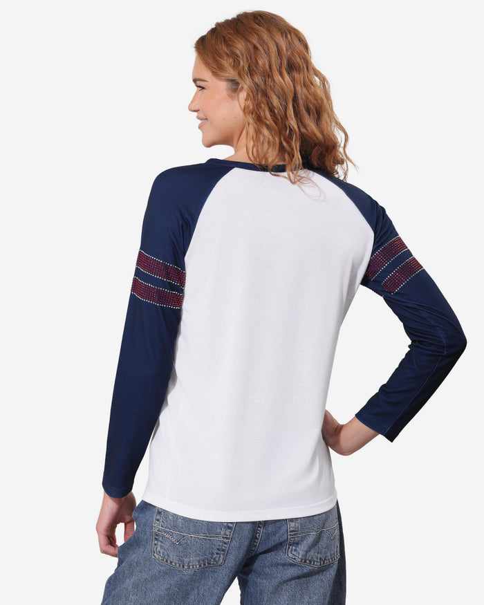 New England Patriots Rhinestone Long Sleeve Henley FOCO S - FOCO.com