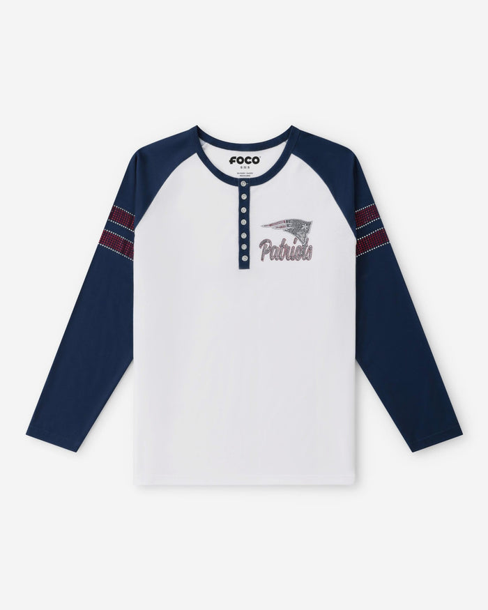 New England Patriots Rhinestone Long Sleeve Henley FOCO S - FOCO.com