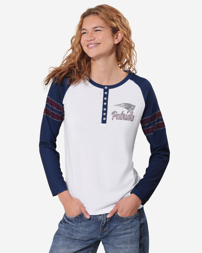 New England Patriots Rhinestone Long Sleeve Henley FOCO S - FOCO.com