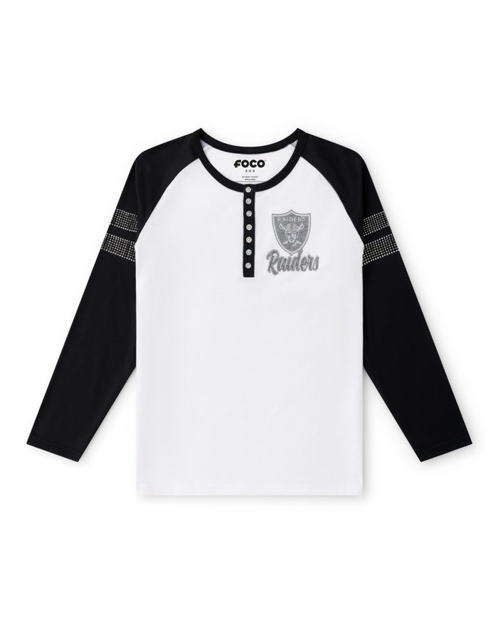 Las Vegas Raiders Rhinestone Long Sleeve Henley FOCO S - FOCO.com