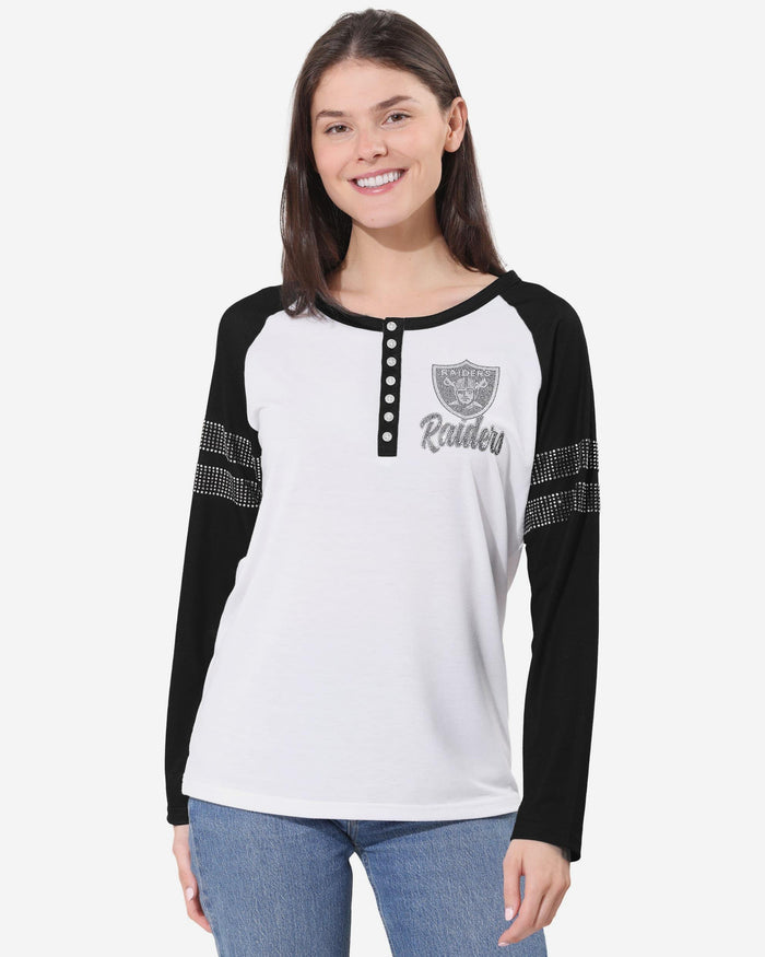 Las Vegas Raiders Rhinestone Long Sleeve Henley FOCO S - FOCO.com