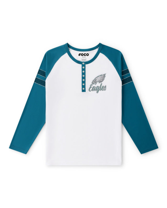 Philadelphia Eagles Rhinestone Long Sleeve Henley FOCO S - FOCO.com
