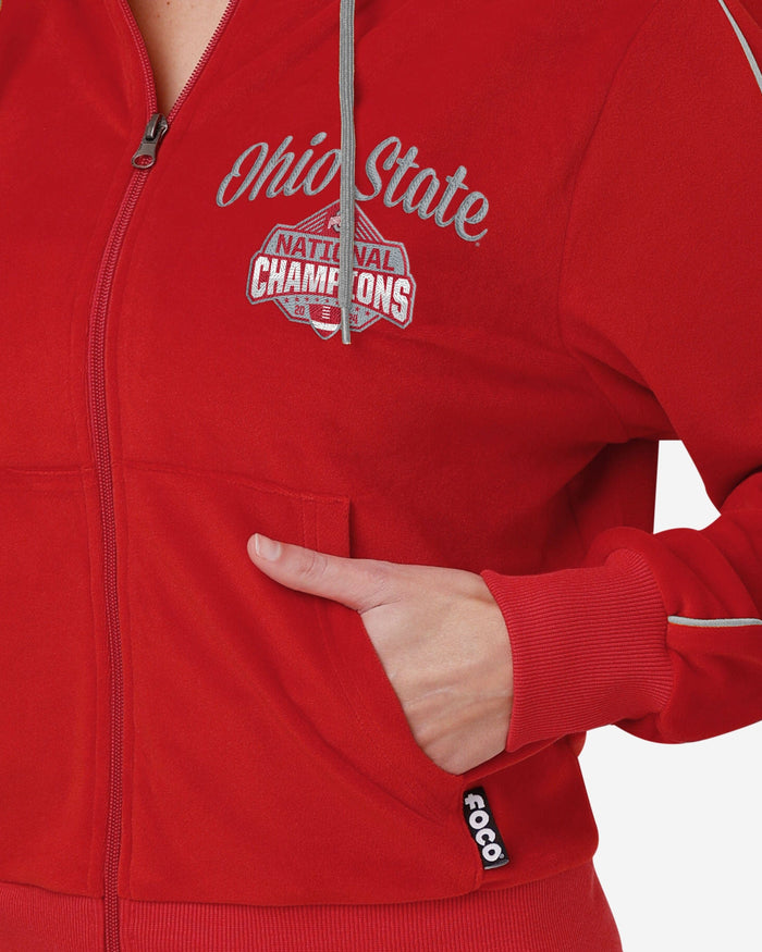 Ohio State Buckeyes 2024 Football National Champions Womens Velour Zip Up Top FOCO - FOCO.com