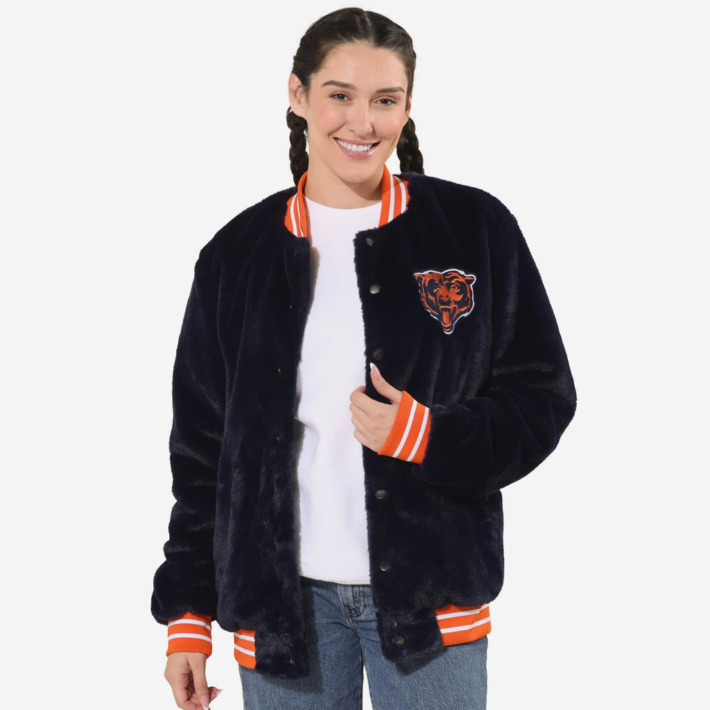 Chicago Bears Womens Oversized Faux Fur Bomber Jacket FOCO S - FOCO.com