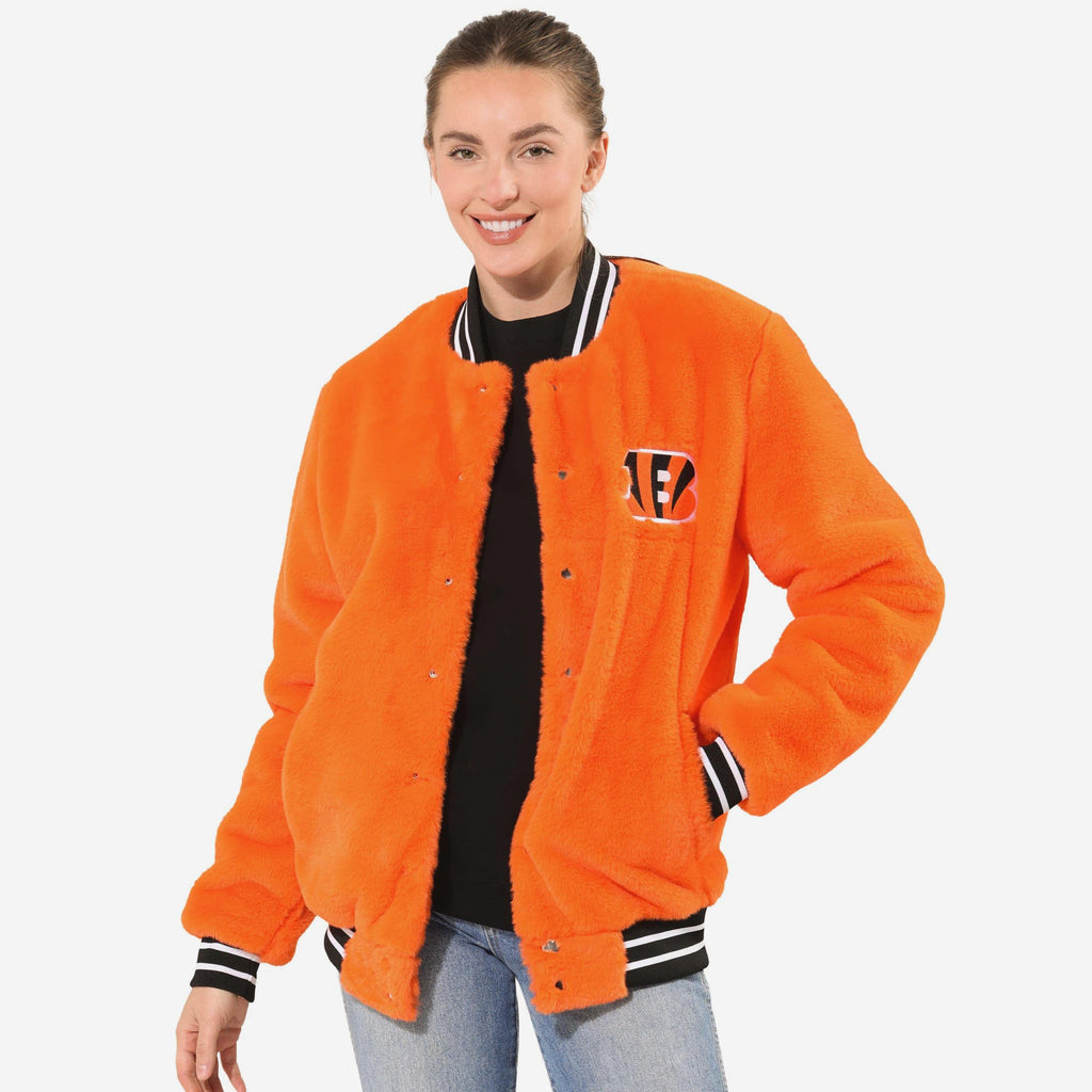 Cincinnati Bengals Womens Oversized Faux Fur Bomber Jacket FOCO S - FOCO.com