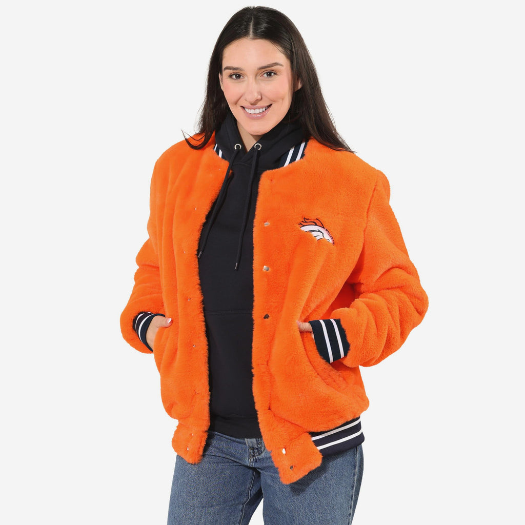 Denver Broncos Womens Oversized Faux Fur Bomber Jacket FOCO S - FOCO.com