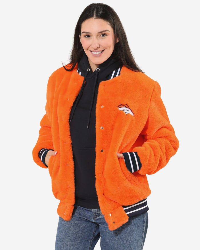 Denver Broncos Womens Oversized Faux Fur Bomber Jacket FOCO S - FOCO.com