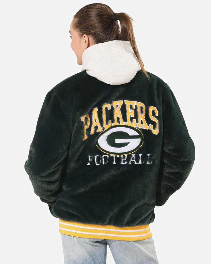 Green Bay Packers Womens Oversized Faux Fur Bomber Jacket FOCO S - FOCO.com