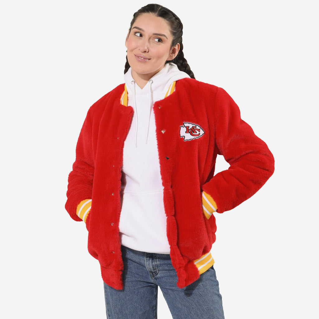 Kansas City Chiefs Womens Oversized Faux Fur Bomber Jacket FOCO S - FOCO.com