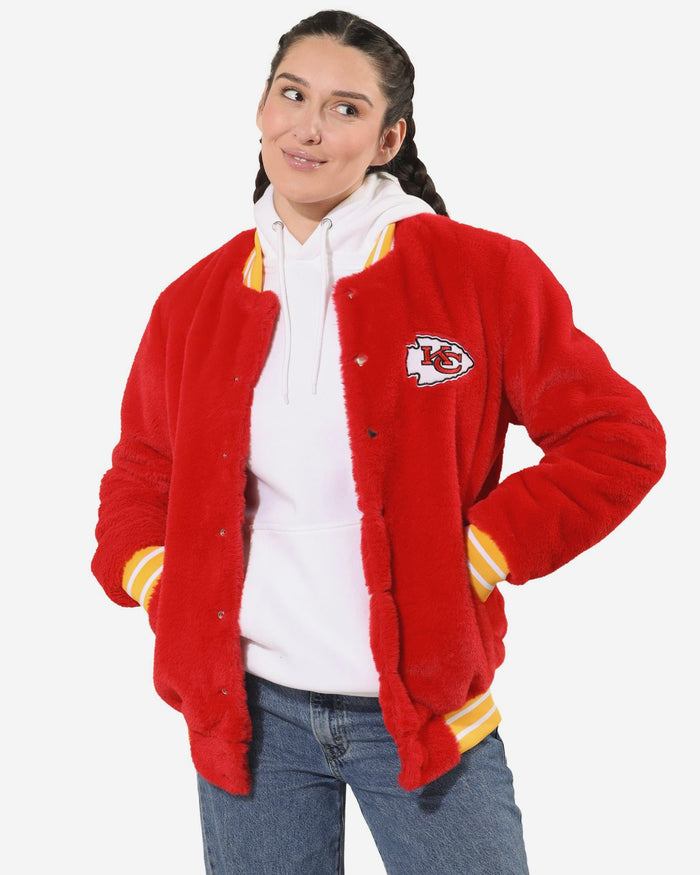 Kansas City Chiefs Womens Oversized Faux Fur Bomber Jacket FOCO S - FOCO.com