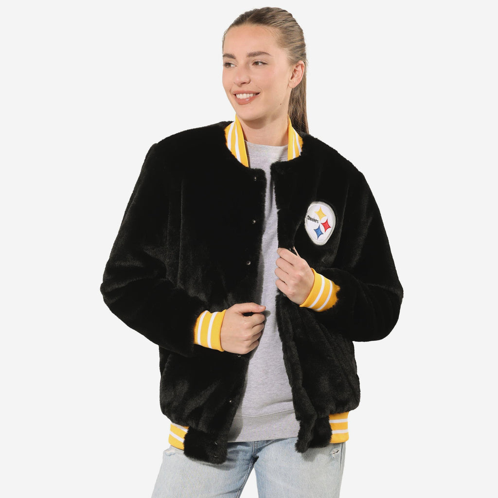 Pittsburgh Steelers Womens Oversized Faux Fur Bomber Jacket FOCO S - FOCO.com