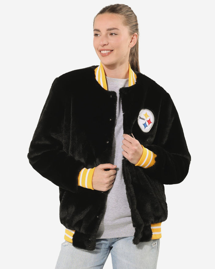 Pittsburgh Steelers Womens Oversized Faux Fur Bomber Jacket FOCO S - FOCO.com