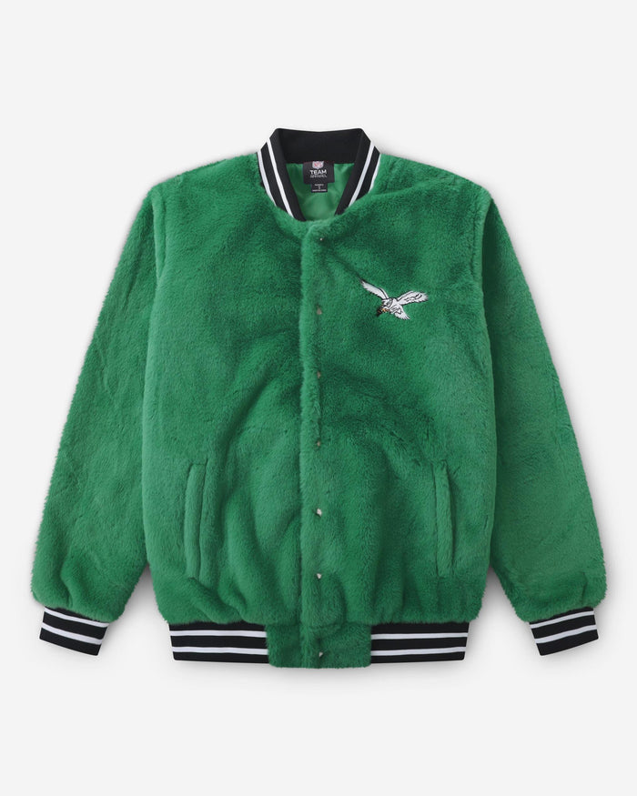 Philadelphia Eagles Kelly Green Retro Womens Oversized Faux Fur Bomber Jacket FOCO S - FOCO.com