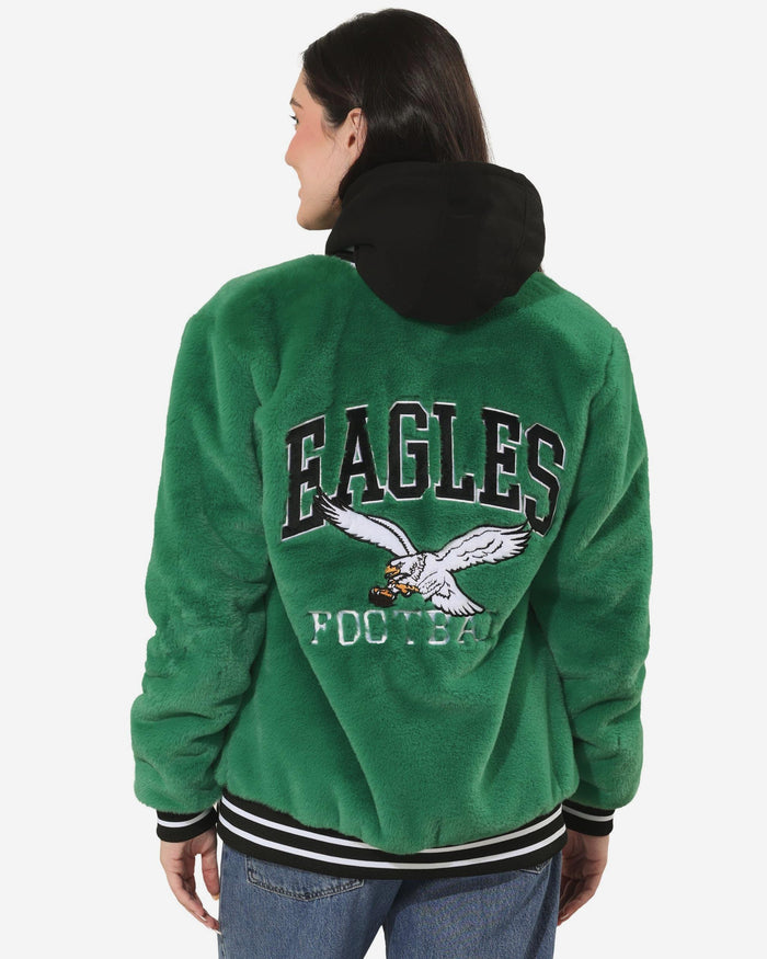 Philadelphia Eagles Kelly Green Retro Womens Oversized Faux Fur Bomber Jacket FOCO S - FOCO.com