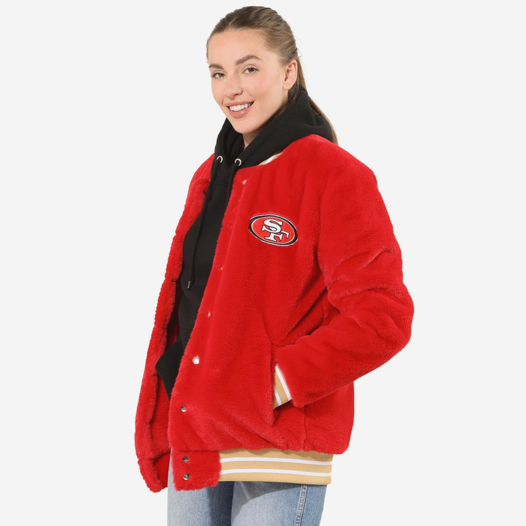 San Francisco 49ers Womens Oversized Faux Fur Bomber Jacket FOCO S - FOCO.com