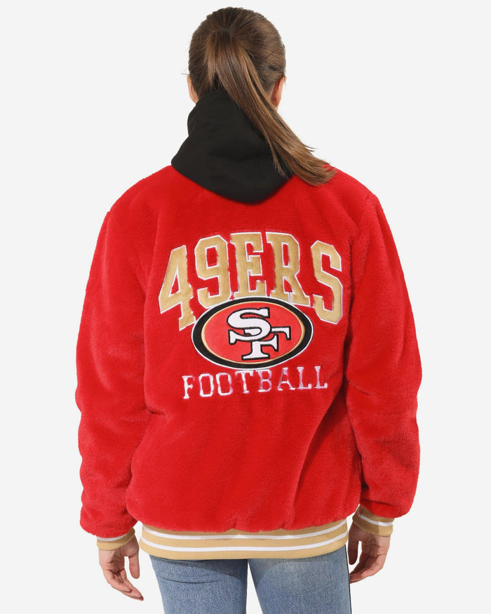 San Francisco 49ers Womens Oversized Faux Fur Bomber Jacket FOCO S - FOCO.com