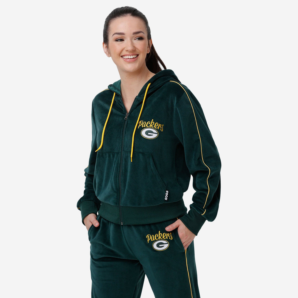 Green Bay Packers Womens Velour Zip Up Top FOCO S - FOCO.com